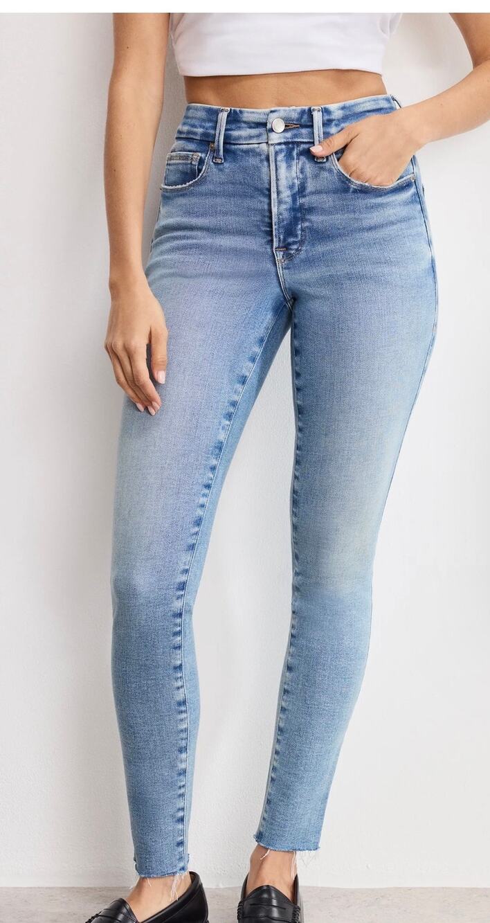 Good American Good Legs Raw Hem Skinny Jeans Size 6/28 Blue Organic Cotton